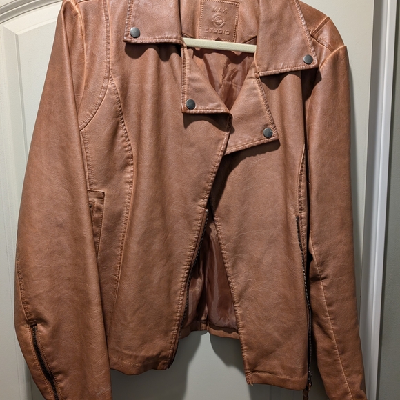 Women's Tan Faux Leather Jacket - Picture 1 of 2
